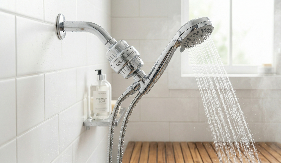 Inline shower filter installation mistakes with tools and replacement cartridge