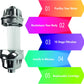 Aqua Earth shower filter replacement cartridge infographic highlighting purification, easy installation, and replaceable design