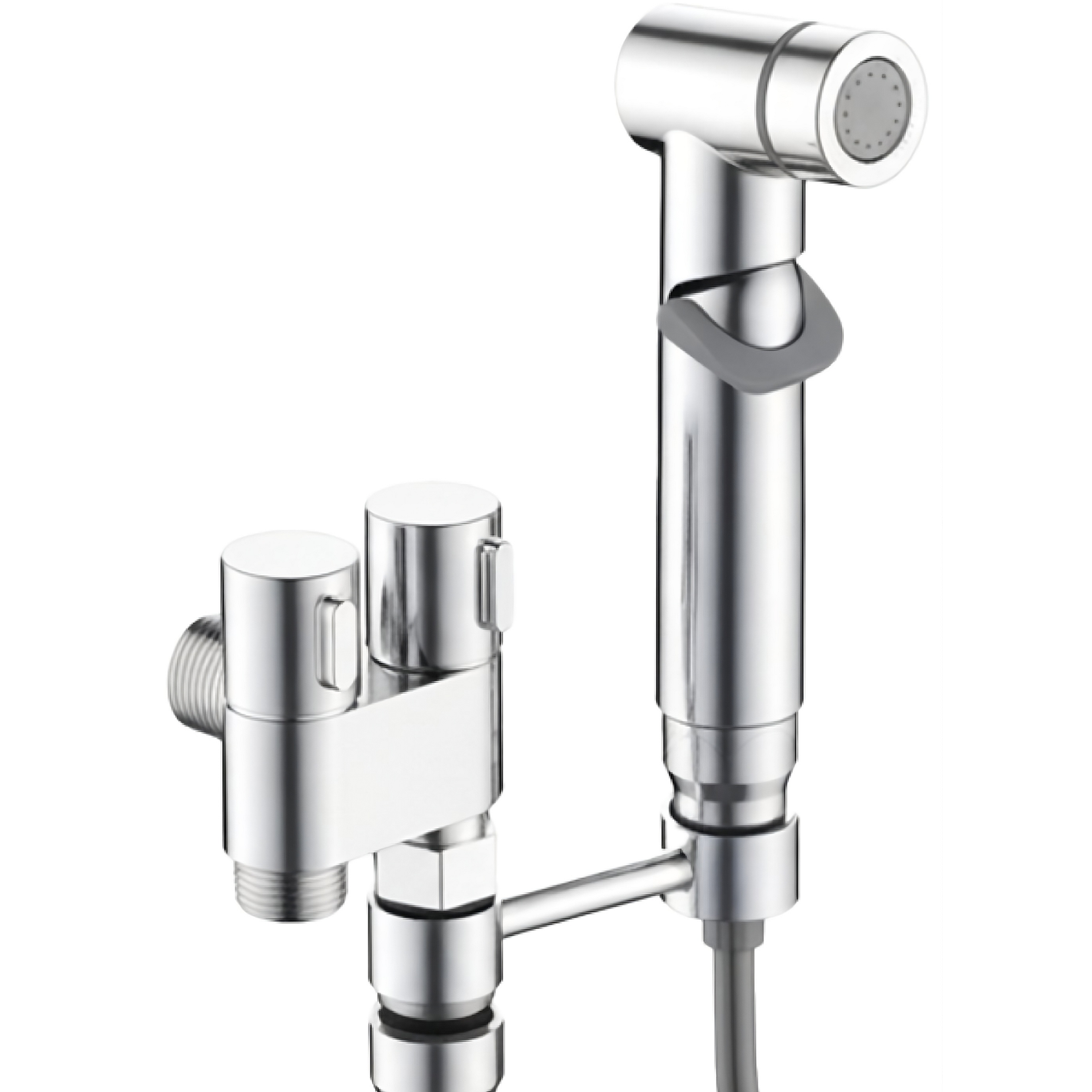 Handheld bidet sprayer kit featuring a sleek stainless steel design for easy bathroom hygiene.