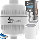 Multi-stage Aqua Earth Vitamin C shower filter with box and internal cartridge layers. Color: White