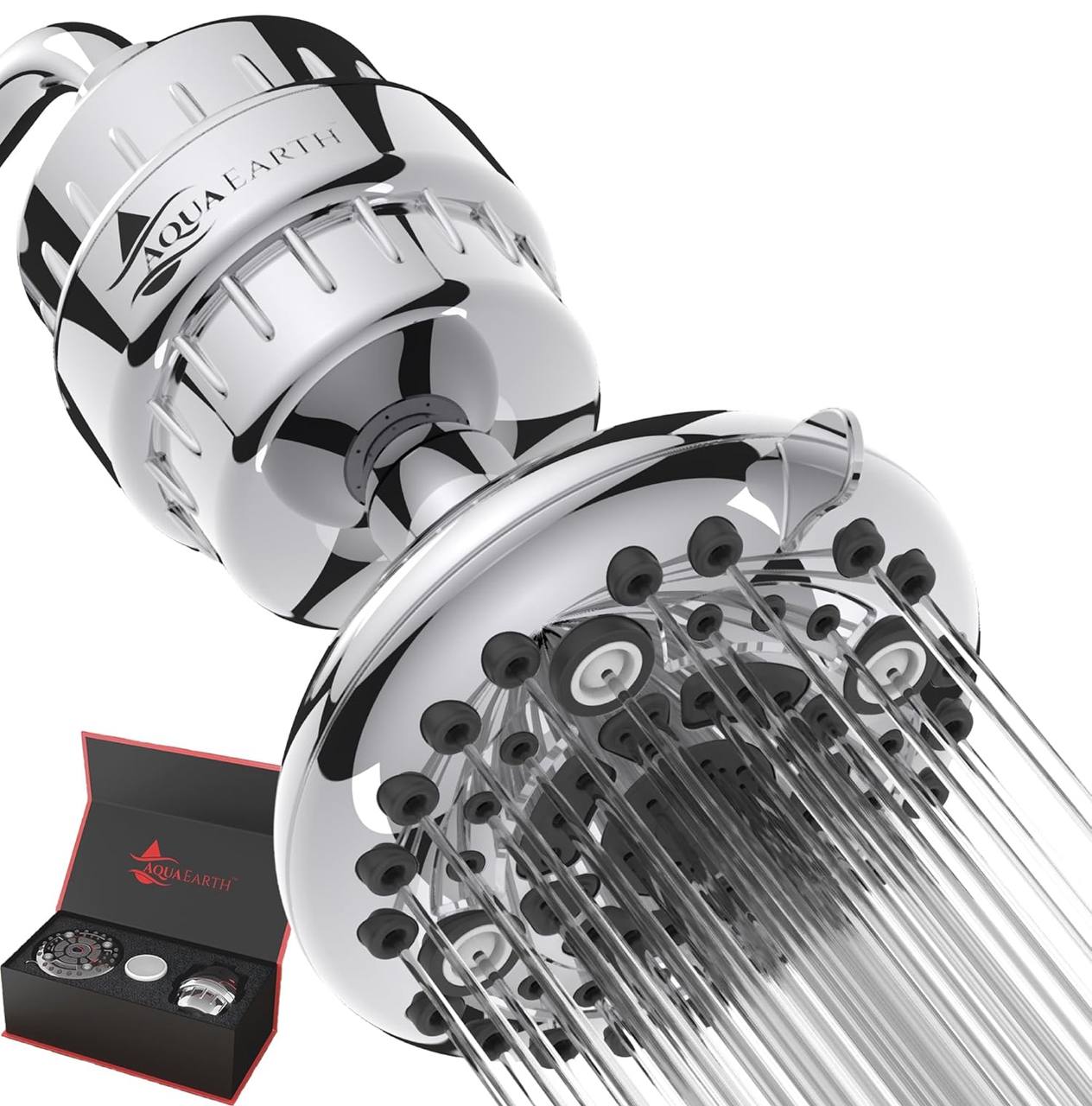 Aqua Earth 20-stage Shower Head & Filter Set with chrome shower head and gift box set